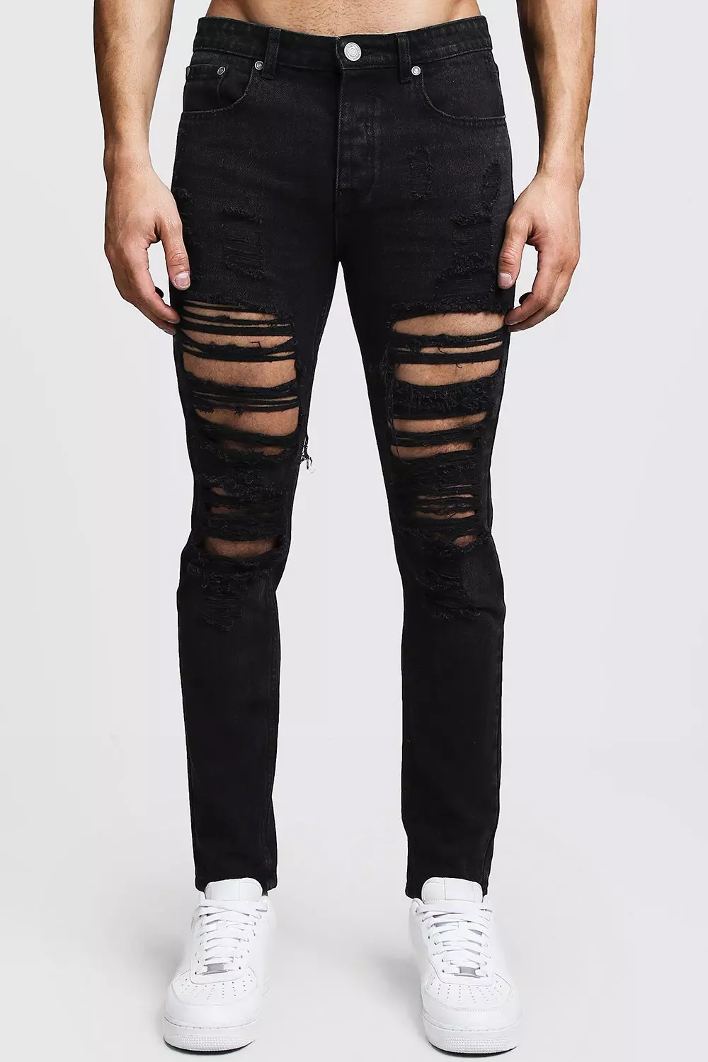 Heavily store ripped jeans